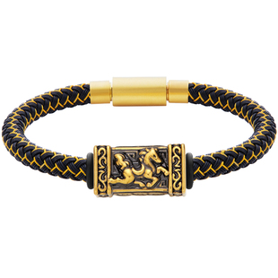 足金马上有钱黄金手链男士生肖马转运珠女款红绳男款黑金招财手环