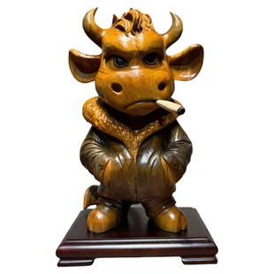 香樟木雕手工雕刻牛造型动物摆件人物家居禅意根雕送礼家居装饰品