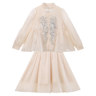 女童新中式套装汉服裙春装新款国风半身裙子春秋洋气小女孩两件套