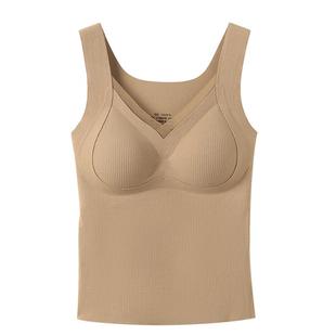 婷美秋冬免穿文胸裸感保暖背心带胸垫聚拢防垂塑形显瘦无痕打底衫