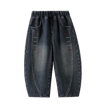 男童加绒弯刀牛仔裤2025秋冬新款儿童加绒加厚一体绒保暖长裤子