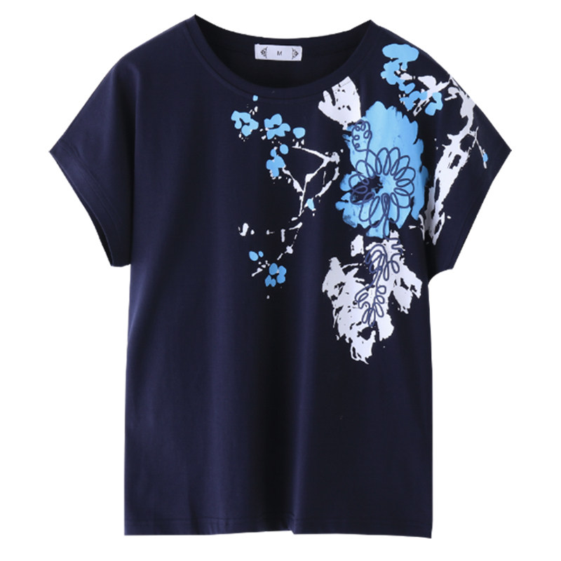 妈妈夏季套装新款大码宽松蝙蝠袖纯棉短袖t恤女洋气中老年上衣