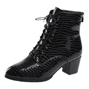 黑色拉丁舞鞋高跟秋冬水兵舞鞋伦巴跳舞鞋吉特巴舞鞋真皮广场舞靴