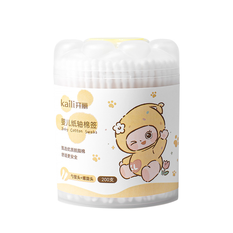 开丽婴儿棉签螺旋双头宝宝专用新生儿耳鼻棉棒耳勺挖耳棉签清洁棒