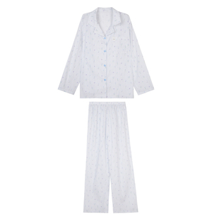 JoyceBra  盐系小清新碎花条纹睡衣女秋季长袖开衫翻领家居服套装