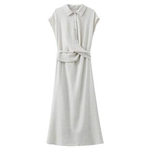 【夏末】夏季韩系polo领裙子淡人高知穿搭休闲条纹收腰连衣裙