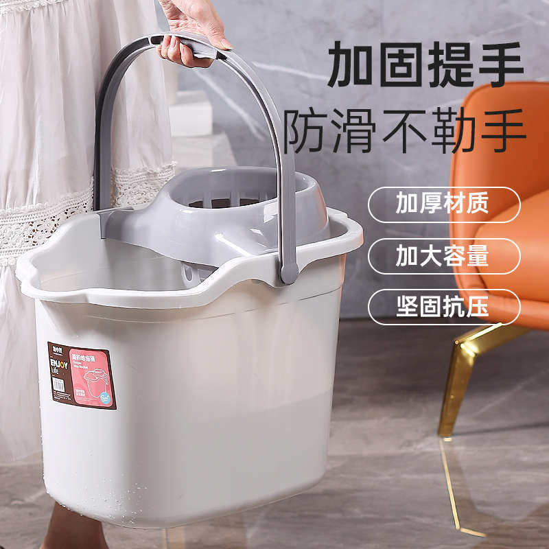 家用加厚带轮子拖地拖把桶塑料旋转拧水墩布单桶手动挤水桶地拖桶