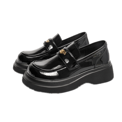 吉步厚底英伦风金币乐福鞋