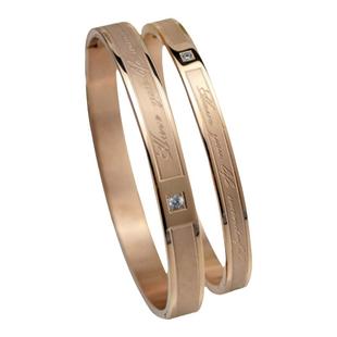 韩版个性情侣手饰不掉色镶钻彩金手环18K玫瑰金钛钢男女卡扣手镯