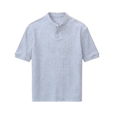 Dream made 老钱风cleanfit亨利领针织短袖男款夏季肌理感男生T恤