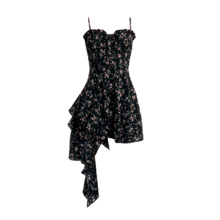 VOCK 浪漫俘获 暗黑纯欲少女度假不规则碎花显瘦吊带裙连衣裙辣妹