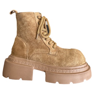 秋冬尖货推荐~东大门甜酷牛皮增高大头厚底马丁靴女短靴子工装靴