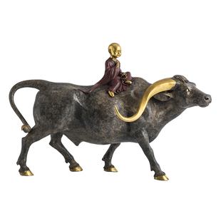 牧牛童子骑牛摆件大水牛客厅玄关办公室桌面中式禅意装饰开业礼品