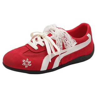 达芙妮红色德训鞋女款2026新款蕾丝板鞋运动休闲鞋芭蕾女鞋子婚鞋