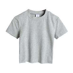 春夏紧身纯欲风小高圆领短袖t恤女修身叠穿高腰短款露脐辣妹上衣