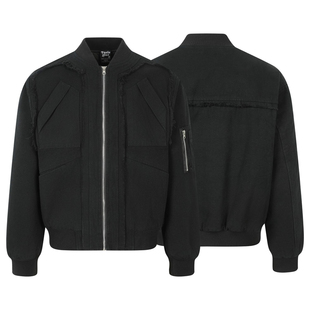 BUFANSTUDIO破坏毛边飞行夹克秋冬美式复古重工水洗男棉服boomber