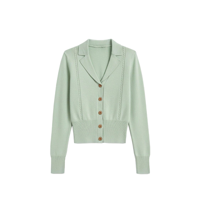 SPEAR YOUTH“春和景明”橡木扣绞花针织衫开衫西装领收腰毛衣