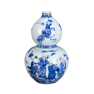 八仙过海手绘青花瓷新中式客厅玄关办公室摆件礼盒景德镇陶瓷花瓶