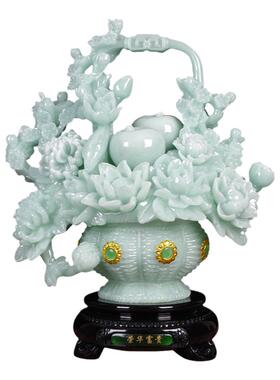 花开富贵牡丹花篮摆件家居客厅玄关电视柜装饰品乔迁新居结婚礼物