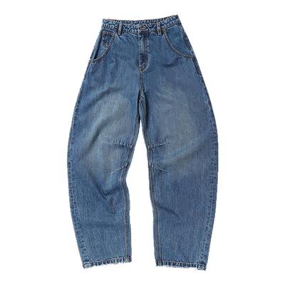 CLIMAX VISION靛蓝绳染复古做旧竹节肌理廓腿弯刀牛仔裤香蕉裤女