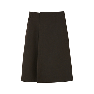 CROWNLESS未冕25秋冬新显瘦人棉混纺复古不规则交叠造型腰半身裙