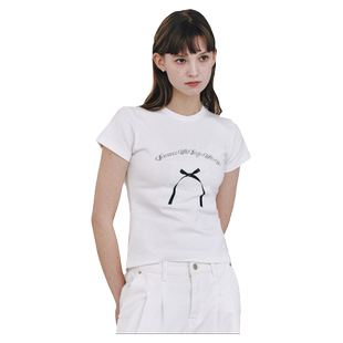 【赵露思同款】Letter from moon蝴蝶结印花修身T恤女