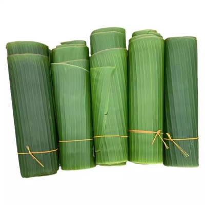 芭蕉叶摆盘糍粑粽子叶新鲜采摘