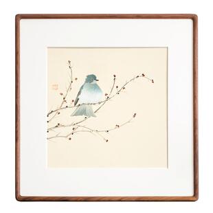 张英琦x工笔花鸟新中式装饰画方形三联餐厅卧室书房淡雅日式挂画