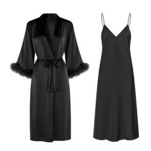 春夏季吊带睡裙羽毛袖睡袍真丝家居服法式长款轻奢高级感小众送礼