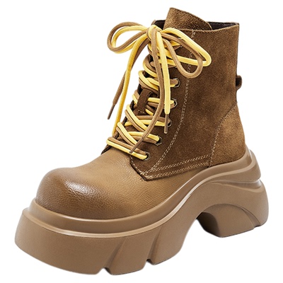 LeeCooper厚底马丁靴女款2025新款秋季复古真皮户外靴子