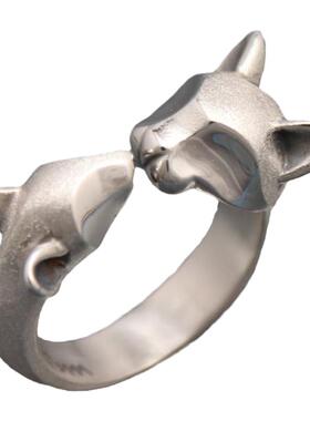 小猫和老鼠动物友谊戒指纯银可调