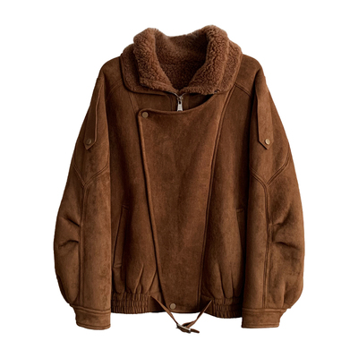 爵士派对/机车款夹克板朝外100羊羔毛皮毛一体2025新款皮草外套女