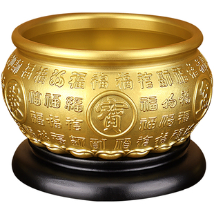 纯黄铜百福米缸聚宝盆摆件招财聚财办公室客厅冰箱上八方来财生财