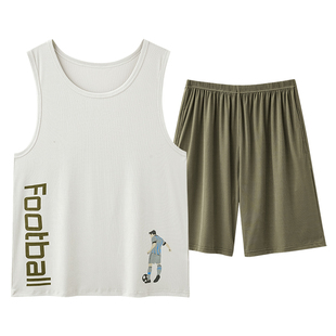 莫代尔冰丝无袖睡衣男夏季2025新款圆领卡通青少年冰感家居服套装