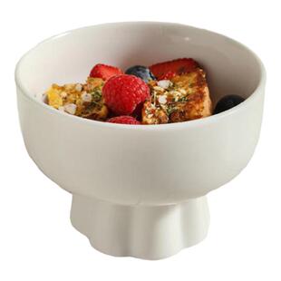 高颜值燕麦酸奶早餐碗家用高脚甜品碗水果碗创意纯白欧式陶瓷碗
