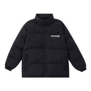 WASSUP潮牌字母logo纯色加厚保暖棉服外套男生秋冬季休闲情侣棉衣