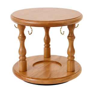 樱桃木复古旋转杯架家用茶几置物架实木咖啡杯茶壶收纳架中古风