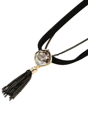仲夏之晶双层黑色皮绳高级感项链