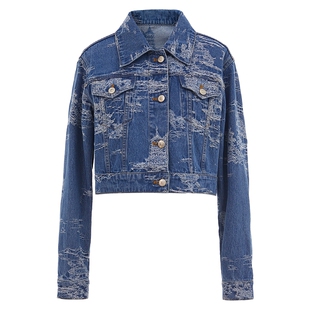 COCOON商场同款时尚上衣设计感刺绣短款牛仔短外套春款