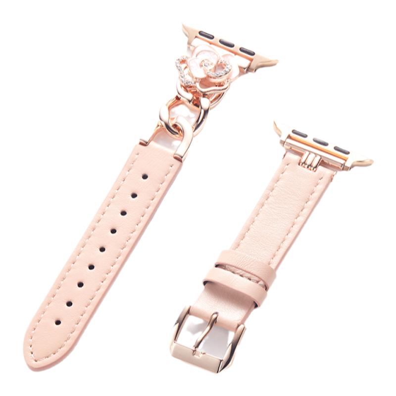 索柯適用iwatch表帶花朵扣applewatch金屬表帶iwatch10真皮手表帶新款蘋果手表表帶輕奢s9/8/7女時(shí)尚創(chuàng)意