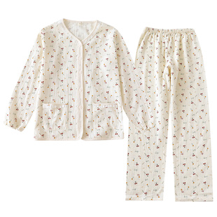 日系棉纱睡衣女春秋季泡泡纱纯棉长袖长裤家居服套装蕾丝花边薄款