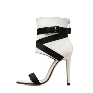 (商品不可退)woman shoes欧美百搭编织扣带细高跟鱼嘴凉靴女鞋