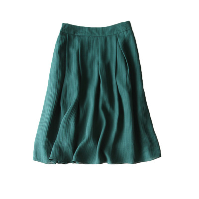 文艺范墨绿色优雅风百褶半身裙