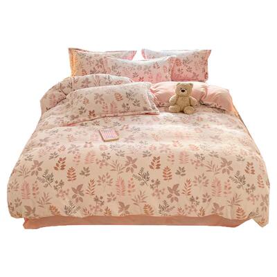 洁丽雅冬季加厚双面牛奶绒四件套