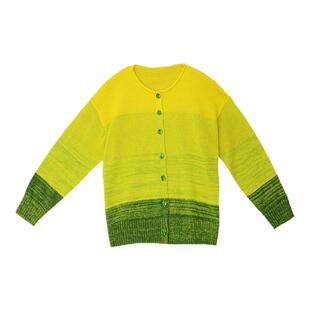 阁兰秀2026年春季柠檬黄渐变色丝光羊毛混纺针织开衫上衣外套女装