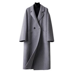 BXV双排扣双面羊绒大衣女中长款2026春季新款灰色双面羊毛呢外套