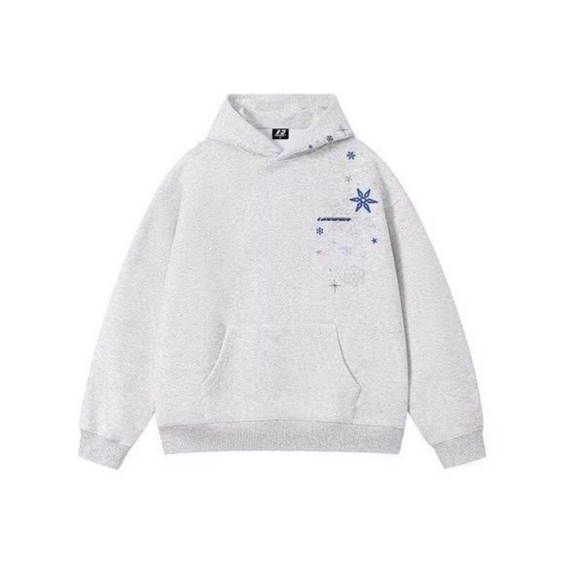 美式潮牌雪花刺绣连帽卫衣男女秋冬季情侣装宽松百搭休闲帽衫外套