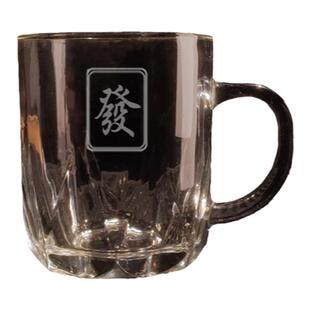 定制logo打麻将专用杯馆玻璃啤酒杯耐热茶馆泡茶杯水杯绿茶带把杯