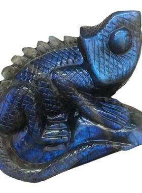 天然水晶拉长石摆设蜥蜴摆设