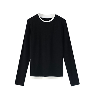 seawhen海维恩 简约气质白边假两件慕斯羊绒大弹力叠穿打底衫3170